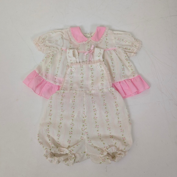 80s Floral Jumpsuit & Dress Set Onesie 2 Piece Co-ord Bodycuit Shortalls Ruffles - Picture 7 of 7